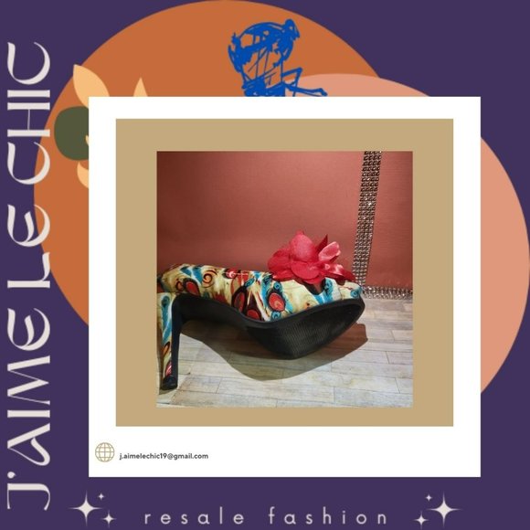 Dolce by Mojo Moxy Multi-Coloured Heels with Red Accent Flower - Picture 6 of 6